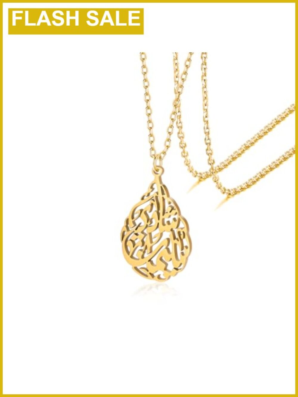 Stainless Steel Ayatul Kursi Teardrop Pendant Necklace Islamic Muslim Allah